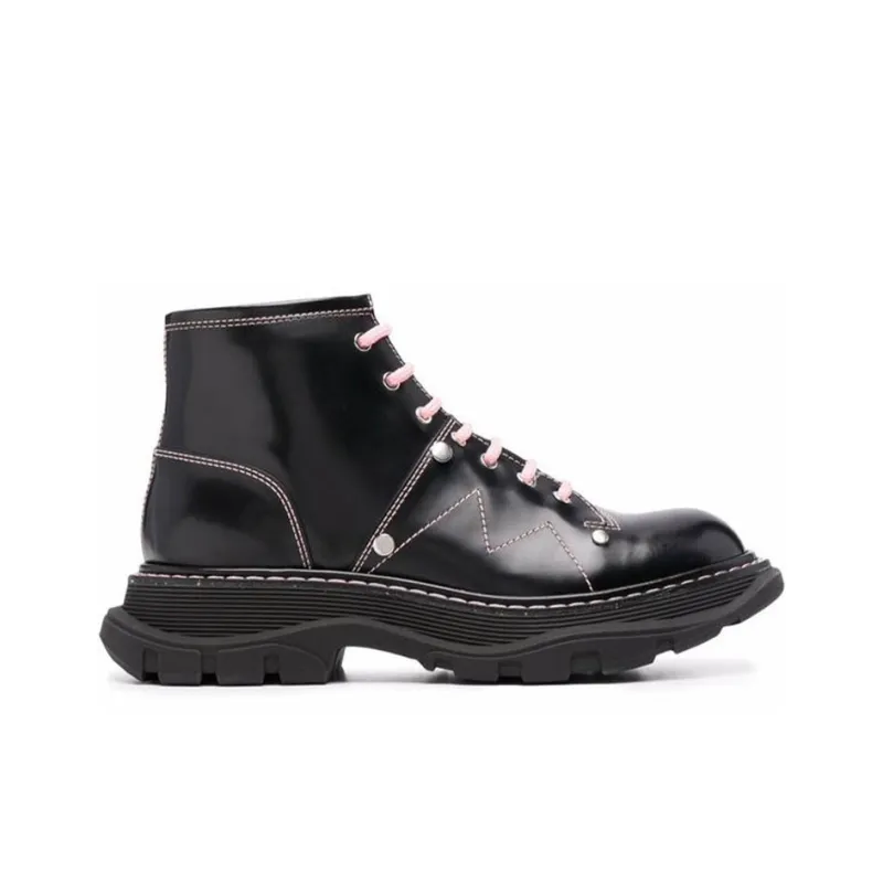 Alexander McQueen Contrast Stitch Tread Lace Up Boots 'Black Pink' Women's-1