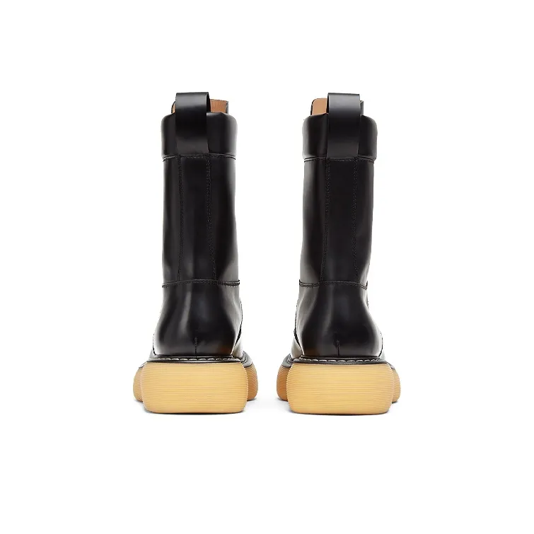 Bottega Veneta The Bounce Leather Lace Up Ankle Boot Black Yellow-4