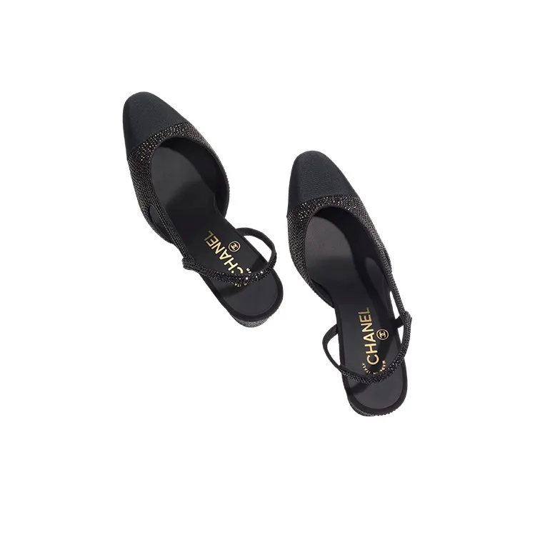 CHANEL Strass 65mm Slingbacks Black Grosgrain Women's-3