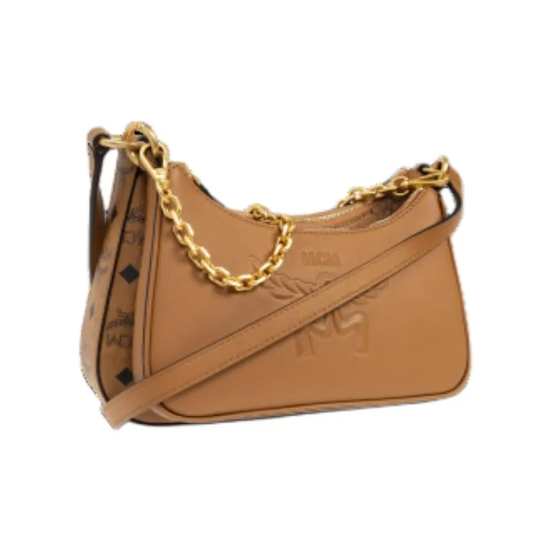 MCM Aren Visetos Canvas Shoulder Bag Crossbody Bag Small Size Women's Cognac Brandy-1