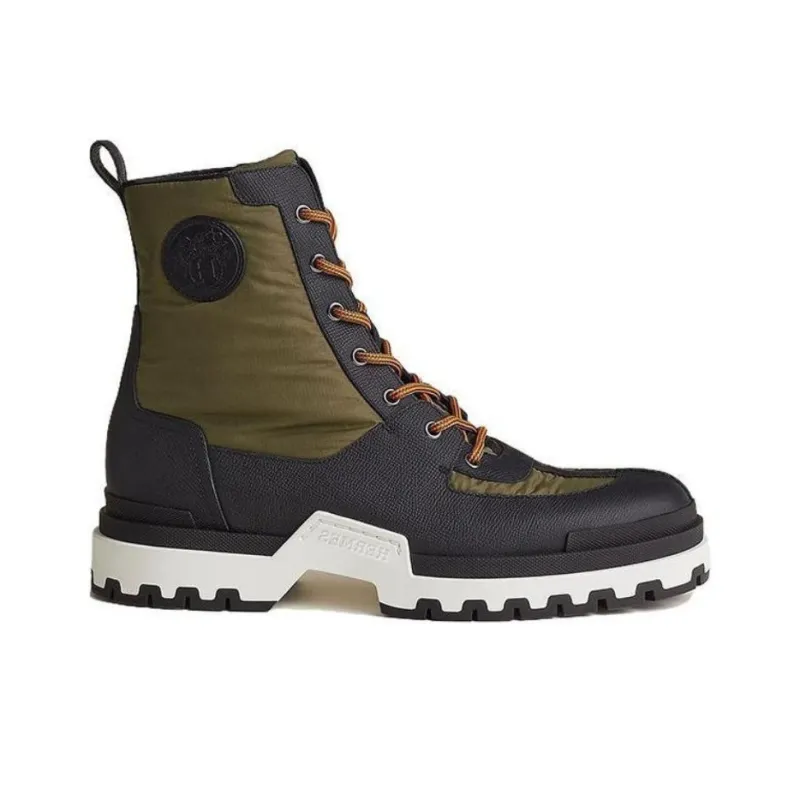 HERMES Grip Ankle Boots Men's Khaki Black-1