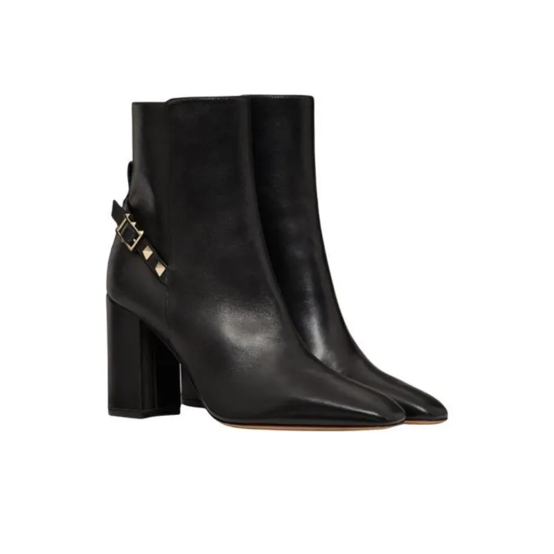 Valentino Rockstud Ankle Boots 9cm Women's Black-2