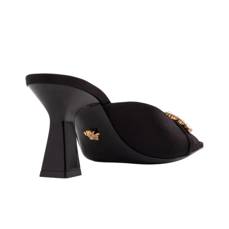 VERSACE La Medusa Spool Heel Slide Slippers 7cm Women's Black-2