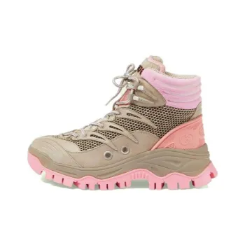 GUCCI Lace Up Ankle Boot Beige Pink Women's
