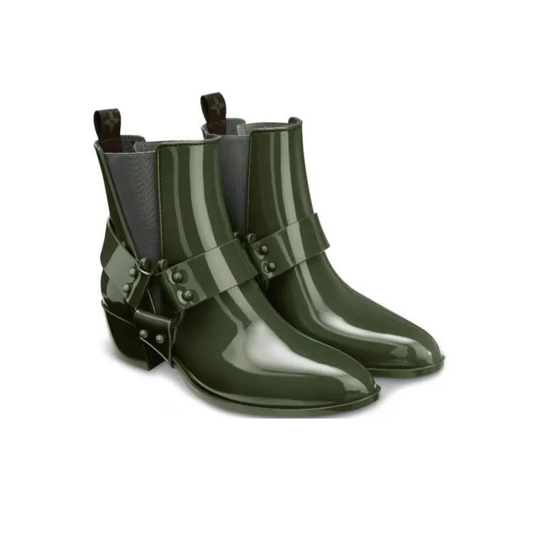 LOUIS VUITTON Rhapsody Short Chelsea Boots Women's Army Green-3