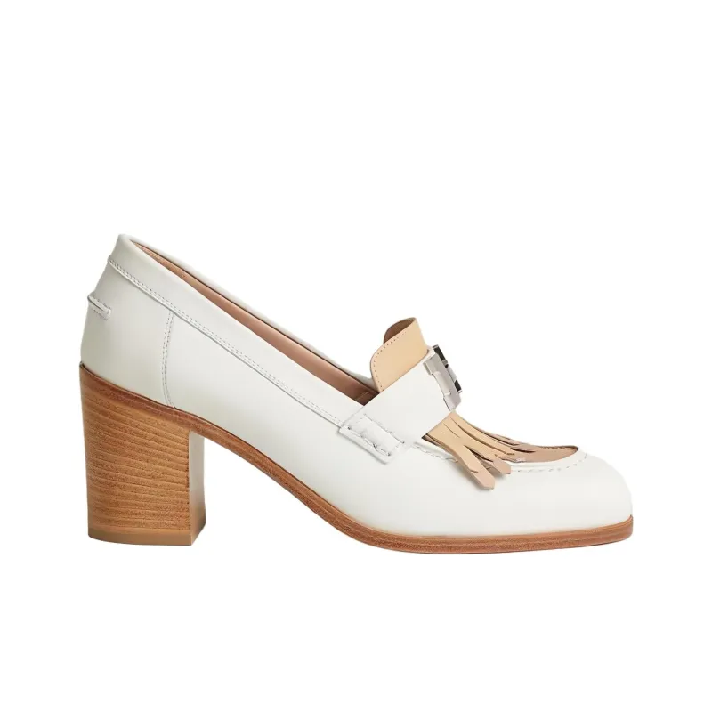 HERMES Elysee Chunky Heel High Heels Women's White-1