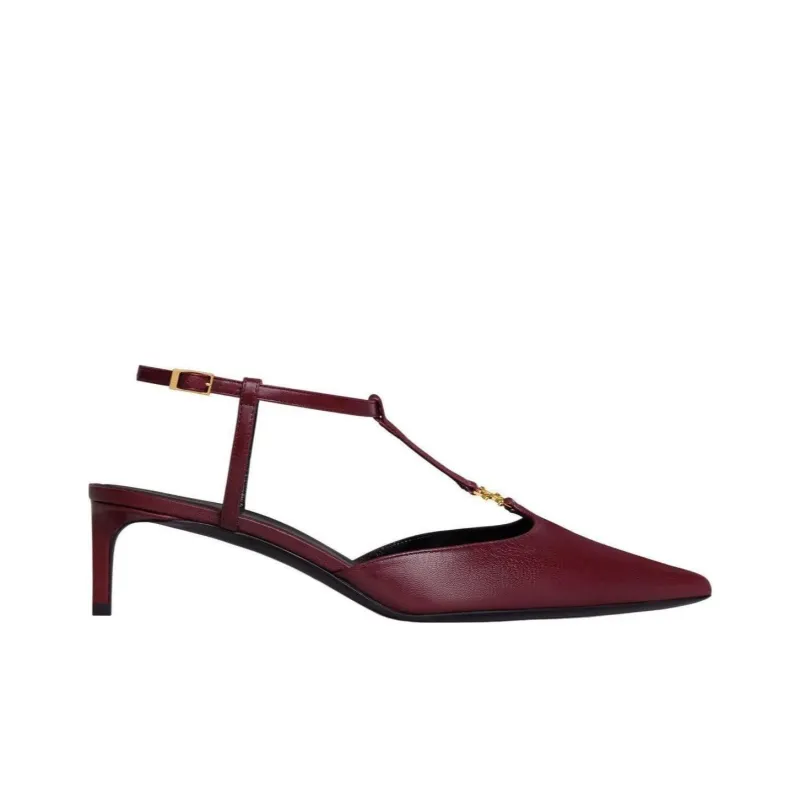 CELINE Triomphe KITTEN Slim Heel High Heels 5cm Women's Red-1