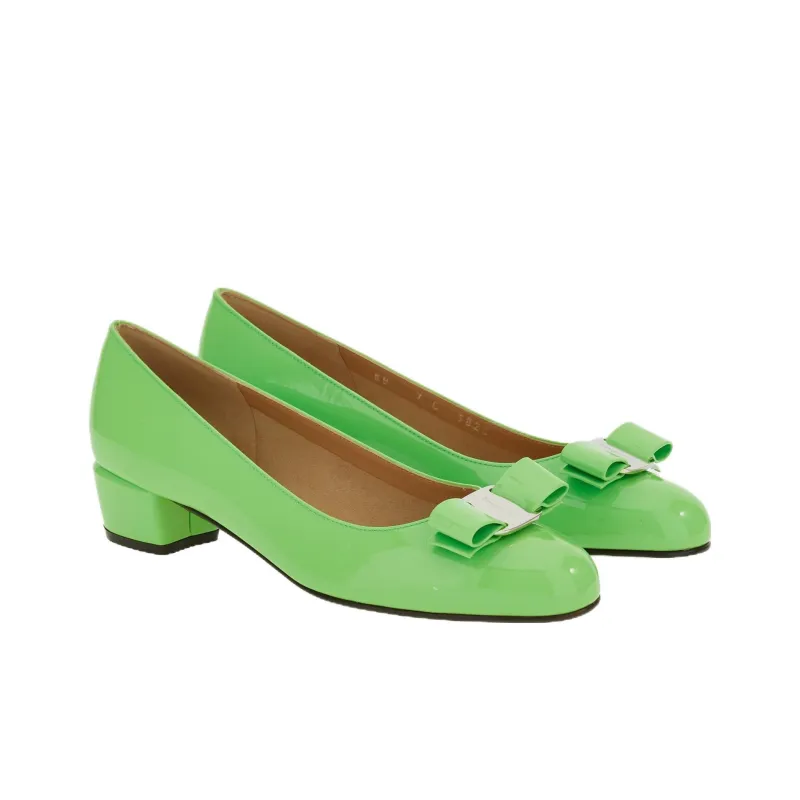 FERRAGAMO Vara Chunky Heel High Heels 3cm Women's Green-2