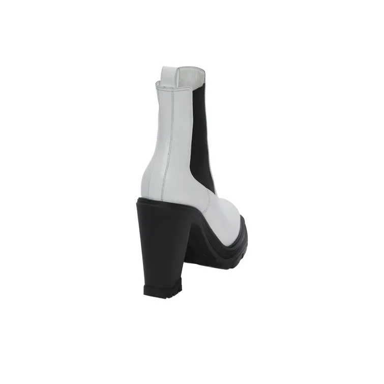 Alexander McQueen Leather Heeled Chelsea Boot Ivory Black Women's-4