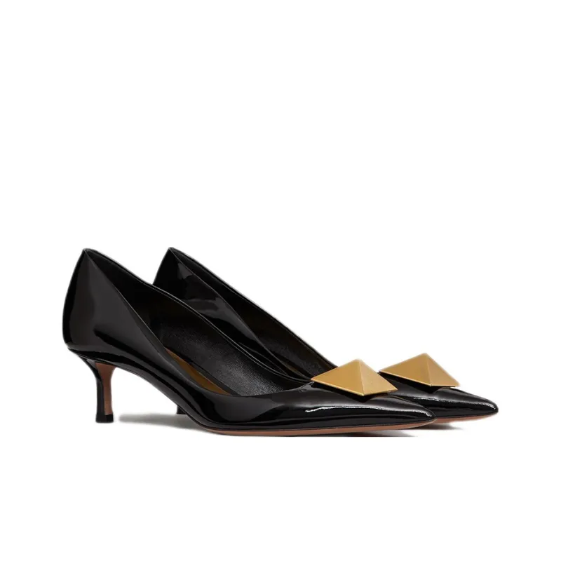 Valentino One Stud Slim Heel High Heels 5cm Women's Black-2