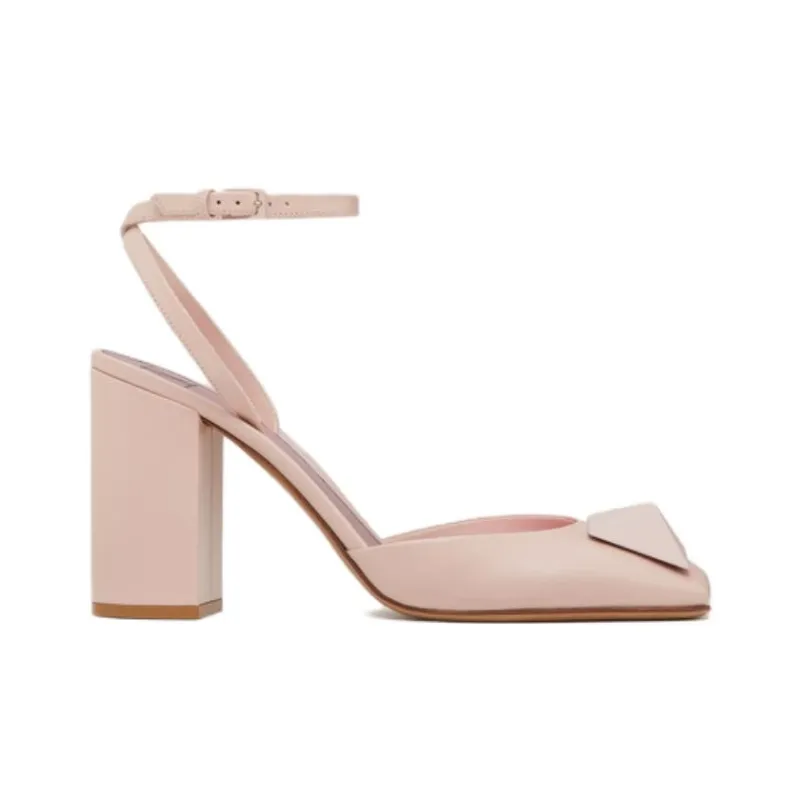 Valentino One Stud Chunky Heel High Heels 9cm Women's Rose Pink-3