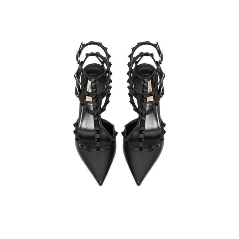 Valentino Rockstud Slim Heel High Heel Sandal 6.5cm Women's Black-3