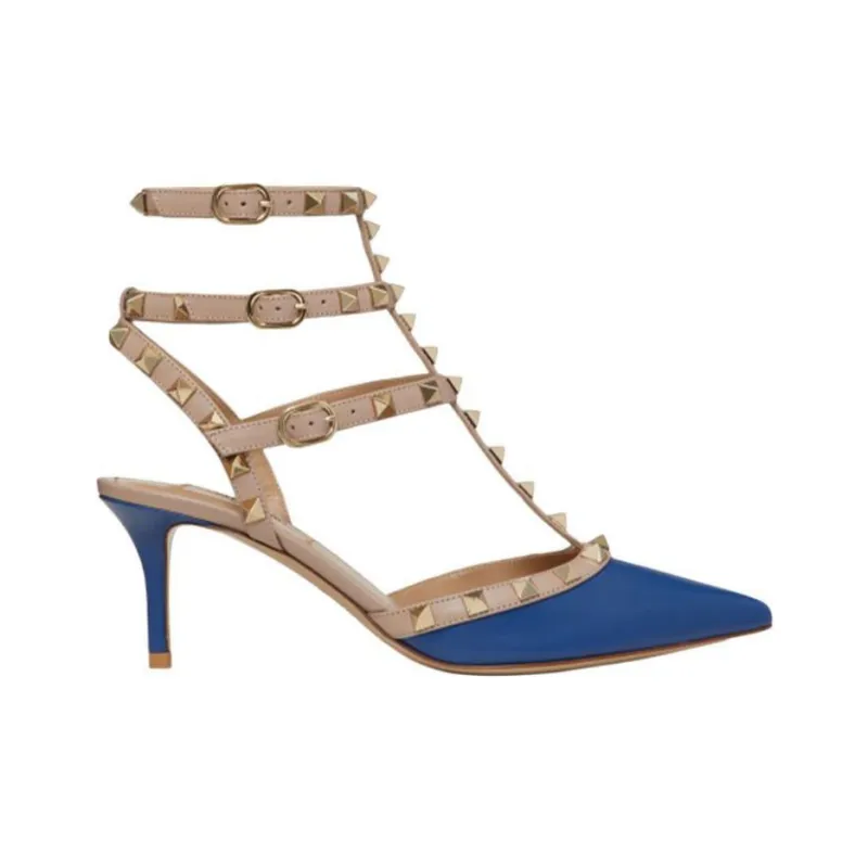 Valentino Rockstud Garavani Slim Heel High Heels Women's Blue-1