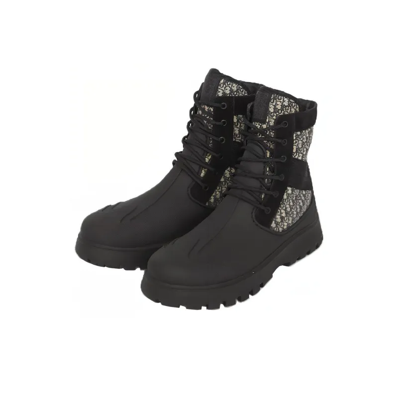 DIOR Garden Lace Up Ankle Boots Black Rubber-2
