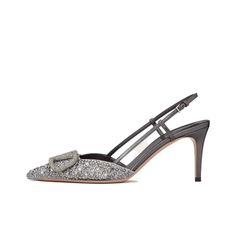 Valentino VLogo Signature Slim Heel High Heels 8cm Women's Gray-0