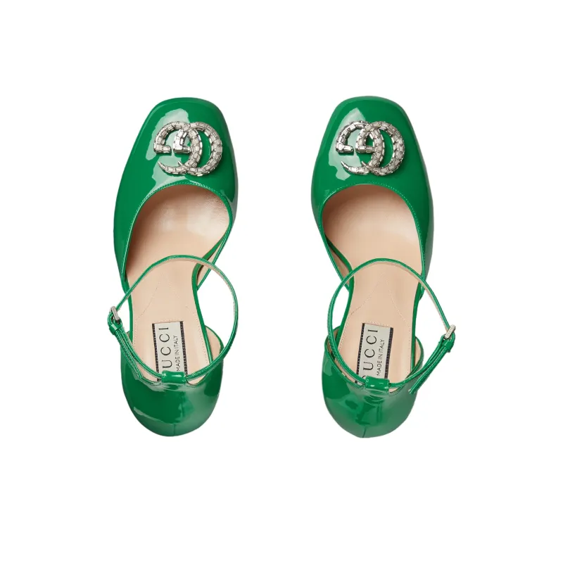 GUCCI GG Chunky Heel High Heels 11cm Women's Green-3