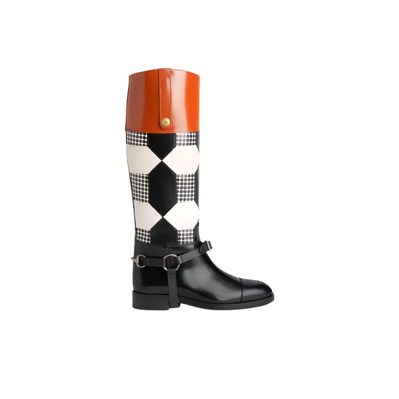 GUCCI Long Shaft Boots Women's Black White-1