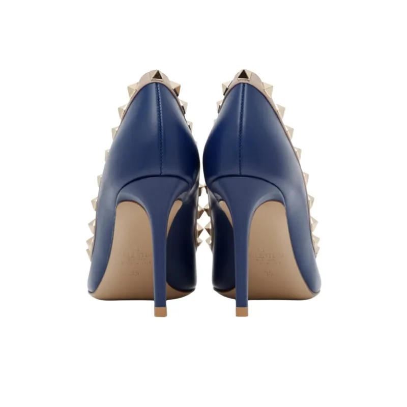Valentino Rockstud Slim Heel High Heels 7.6cm Women's Blue-2