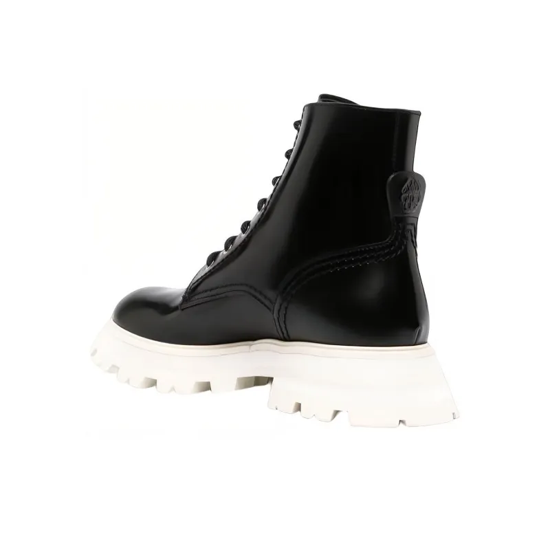 Alexander McQueen Leather Ankle Boots 'Black White' Women's-3
