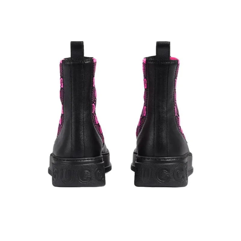GUCCI Women's Boot 'GG Jersey Black Fuchsia' Women's-5