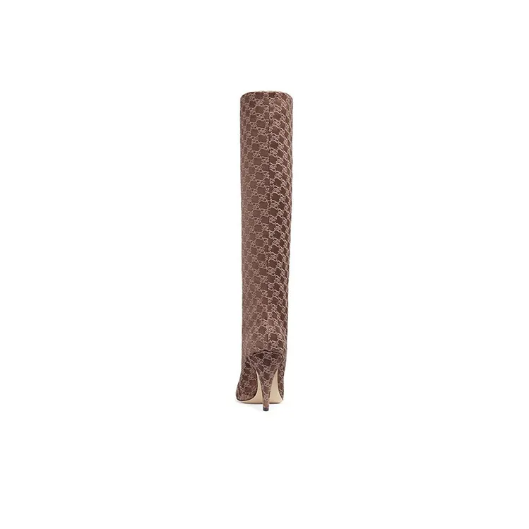 FENDI FF Karligraphy Knee-High Boots 9.5cm Women's Brown-3