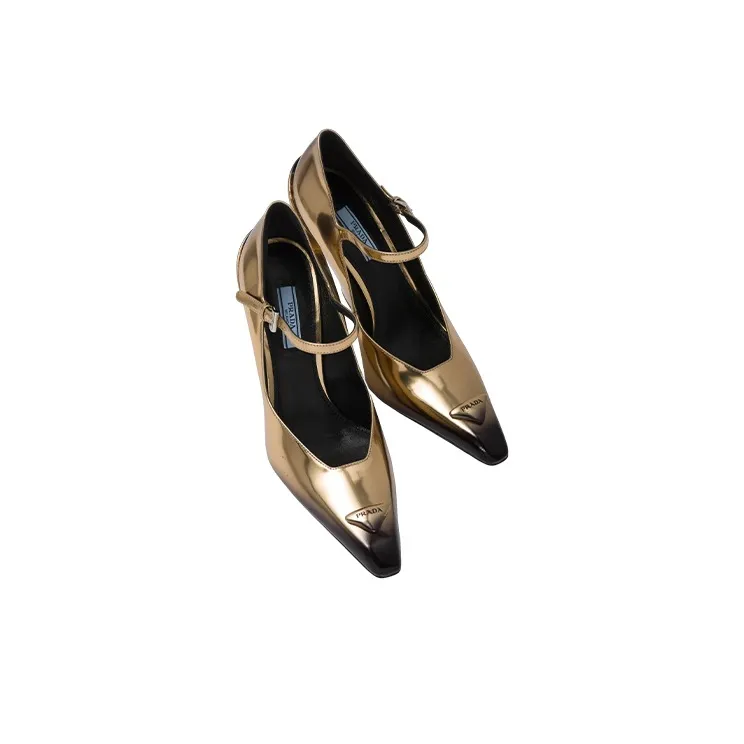 PRADA Chunky Heel High Heels Women's Gold-3