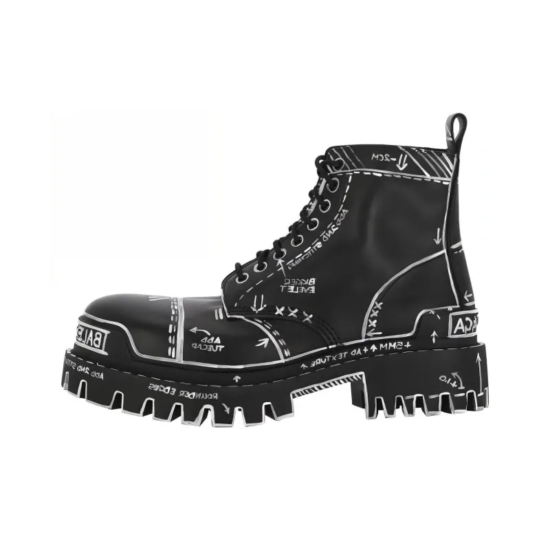 Balenciaga Strike Lace-Up Boot 'Marker Pen Print - Black'-0