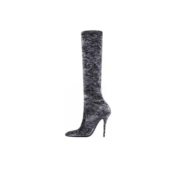 SAINT LAURENT Ella Velvet Knee high Boots