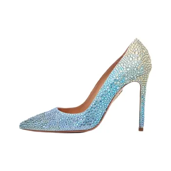 AQUAZZURA Purist Crystal Pump 105 Slim Heel High Heels 10.5cm Women's Blue