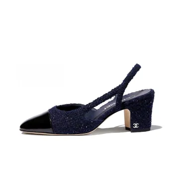 CHANEL Chunky Heel High Heels Women's Marine Blue