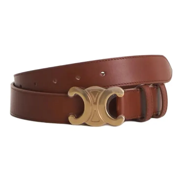 CELINE Cow Leather Leather Belts Men's Brown Width: 3cm-3