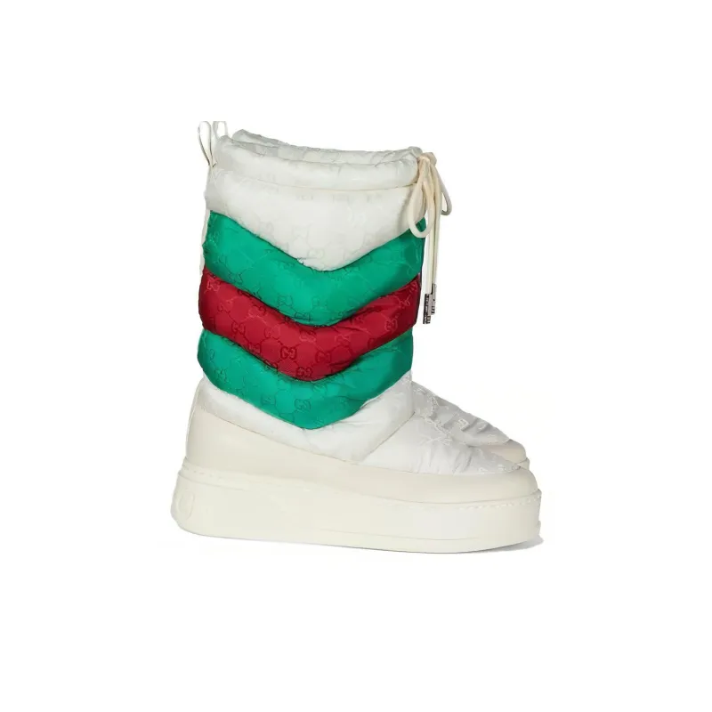 GUCCI Gg Chevron Boots White Green Red Women's-3