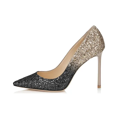 Jimmy Choo ROMY Slim Heel High Heels 10cm Women's Black Gold