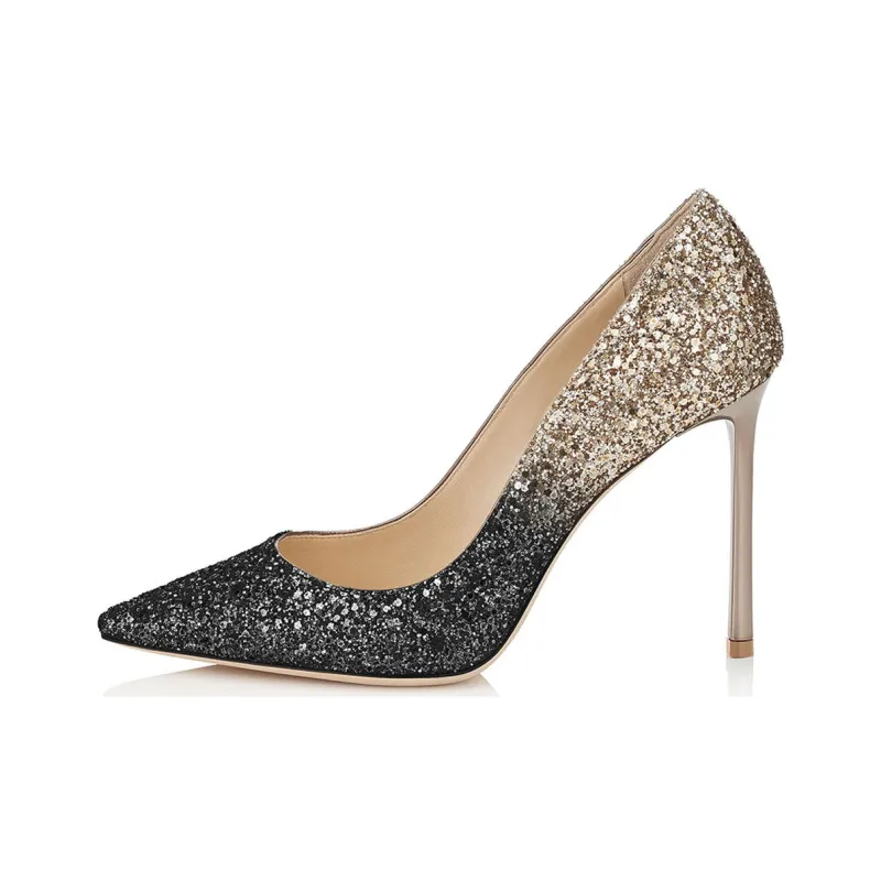 Jimmy Choo ROMY Slim Heel High Heels 10cm Women's Black Gold-0