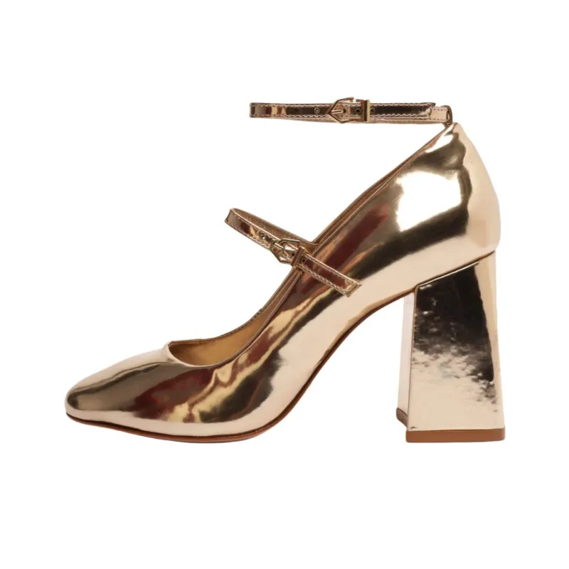 Schutz Dorothy Chunky Heel High Heels 8.7cm Women's Gold-0
