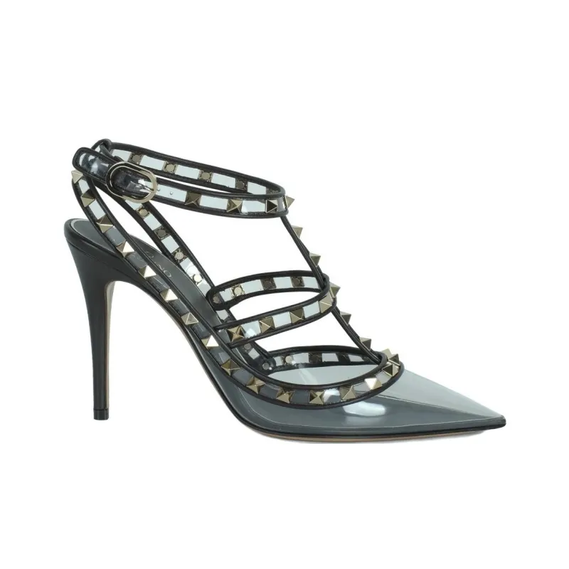 Valentino Slim Heel High Heels 10cm Women's Black Gray Color-1