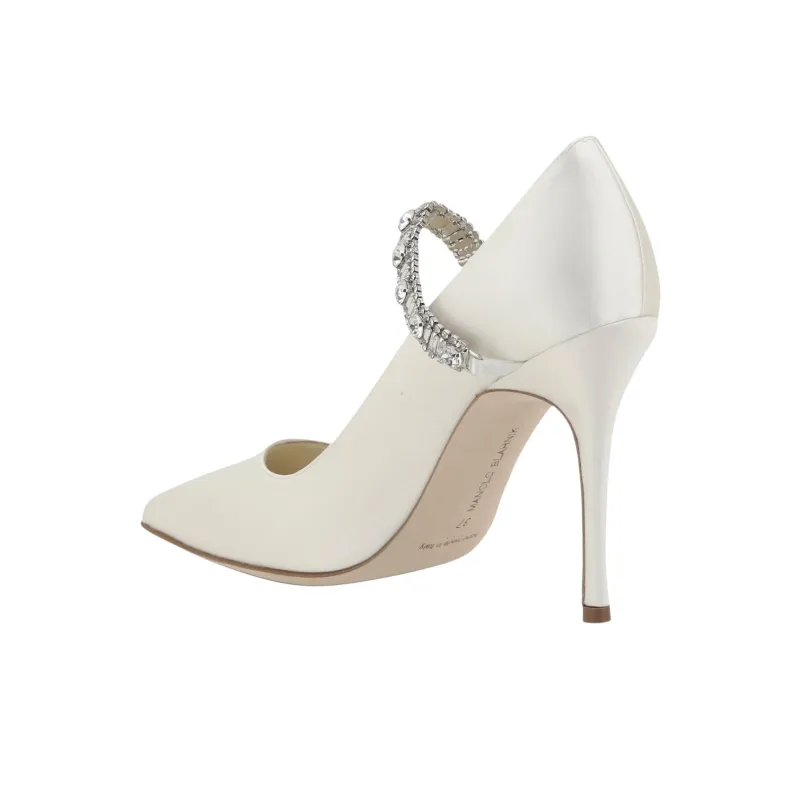 MANOLO BLAHNIK Hangisi Slim Heel High Heels 10.5cm Women's White-3