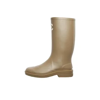 CHANEL Rubber Rain Boots Dark Beige Women's