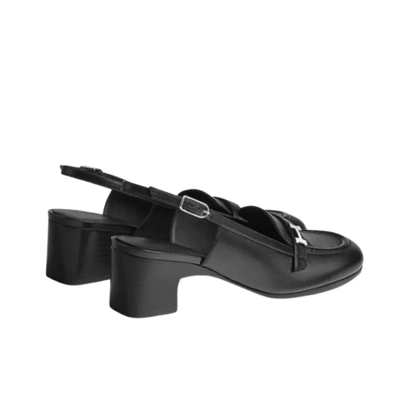 HERMES Chunky Heel High Heels 5cm Women's Black-3