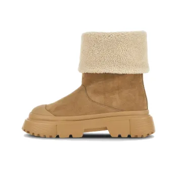HOGAN Fleece trim Leather Ankle Boots