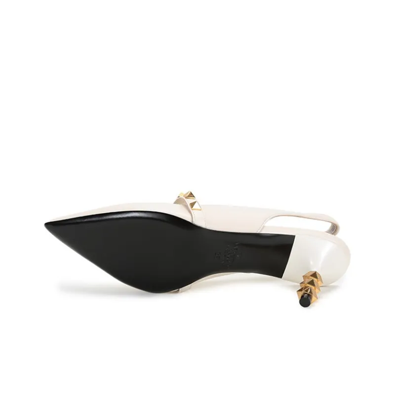 Valentino Rockstud Slim Heel High Heels 7cm Women's Light Ivory-5
