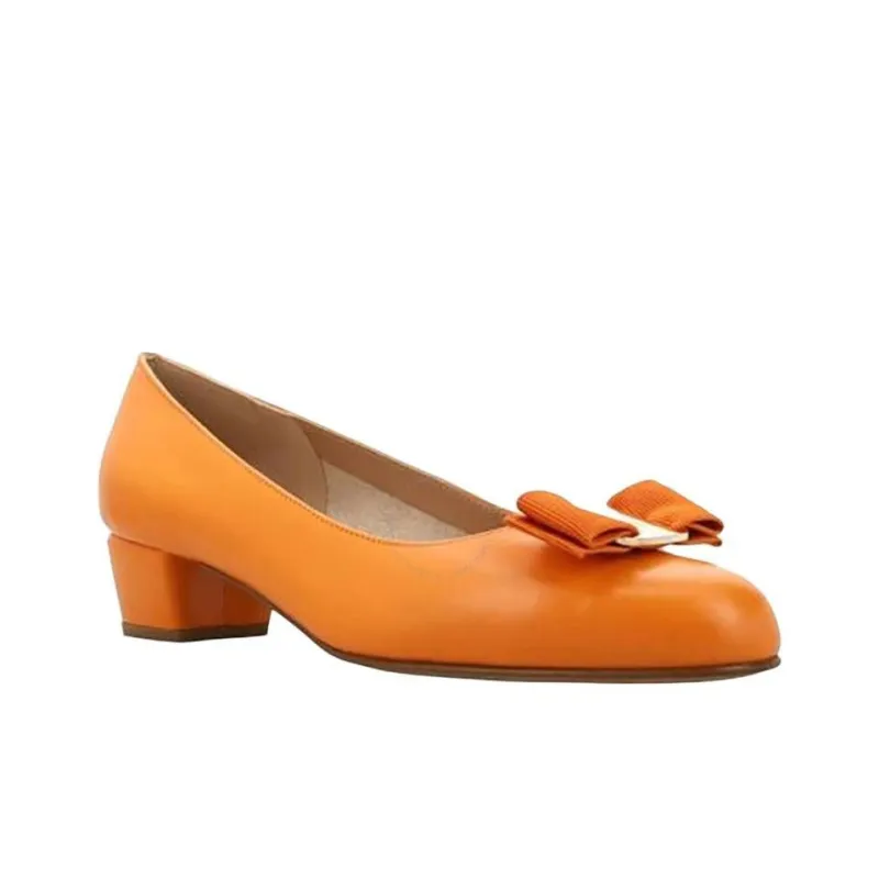FERRAGAMO Salvatore Chunky Heel High Heels 3cm Women's Orange-2