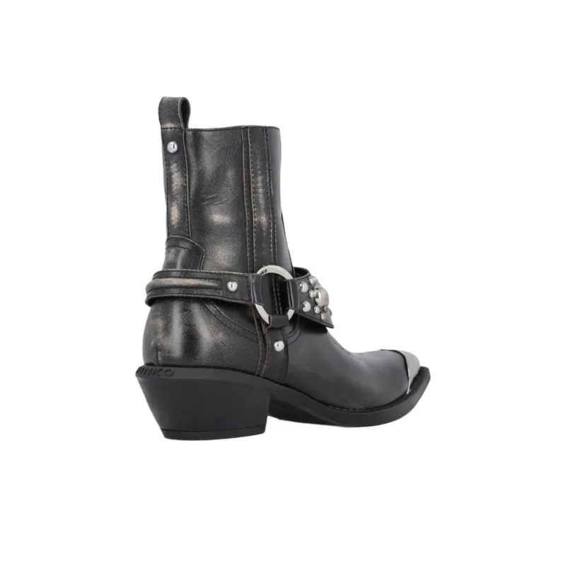 PINKO Tex Distressed Cowboy Ankle Boots Women's-3