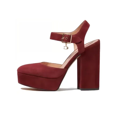 COACH Chunky Heel High Heels 11.9cm Women's Wine