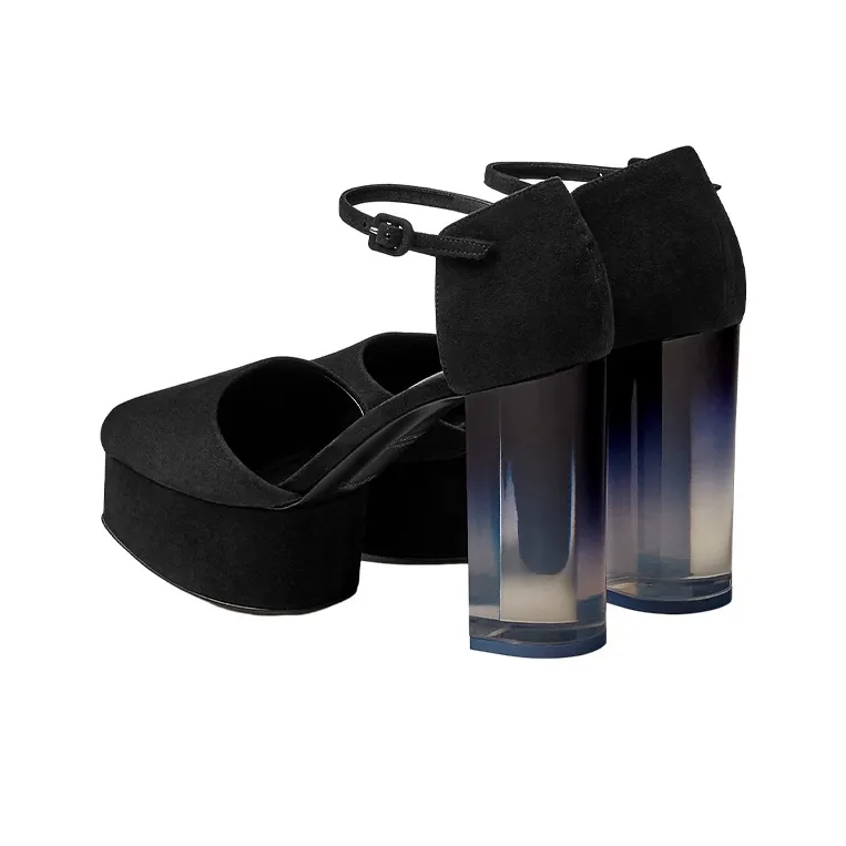 HERMES Fever 70 Chunky Heel Strap Sandals Women's Black-3