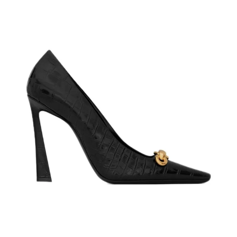 SAINT LAURENT Silvana Embossed Pointed Toe Pumps-1