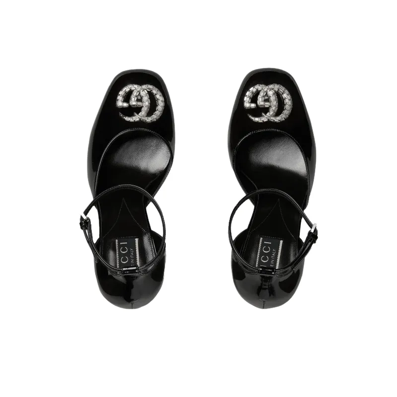 GUCCI Double G Chunky Heel High Heels 11cm Women's Black-3