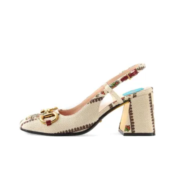 GUCCI Chunky Heel Closed Toe Slippers Women's Red White