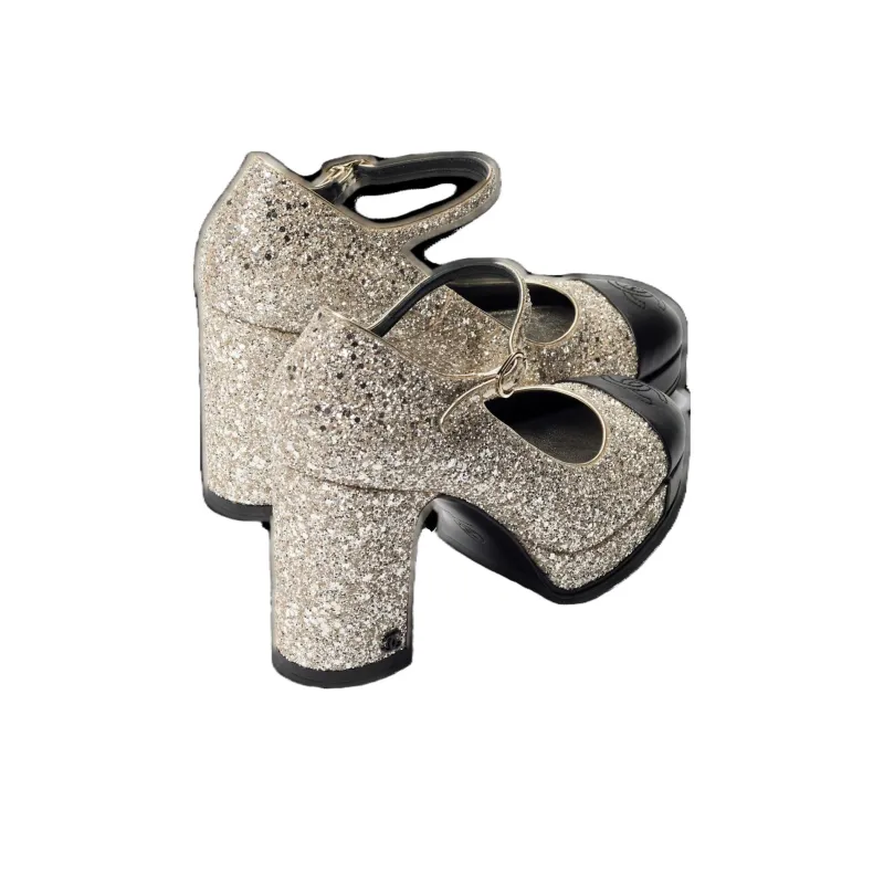 CHANEL Chunky Heel High Heels Women's Black-3