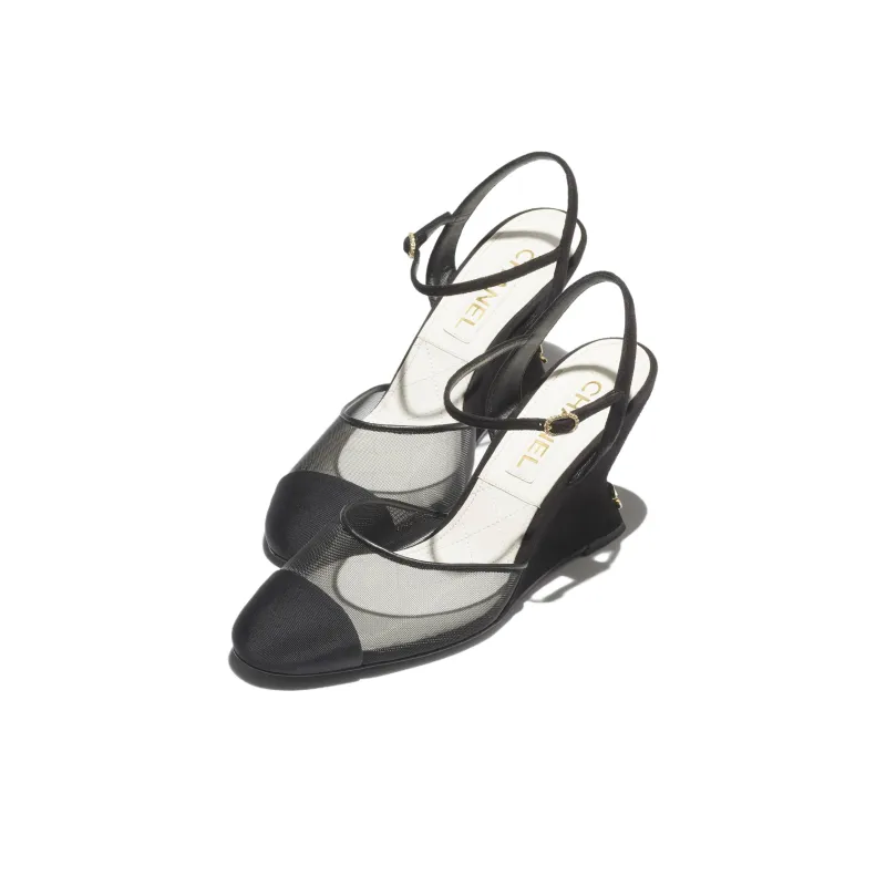 CHANEL Wedge Heel High Heels 8.5cm Women's Black-2